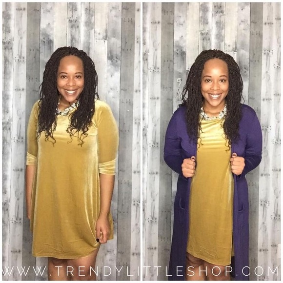 Agnes & Dora Velvet 3/4 sleeve swing tunic in gold - Picture 3 of 8